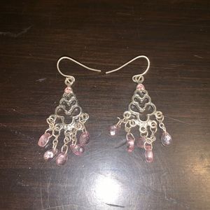 Dangly Pink and Silver Chandelier Earrings